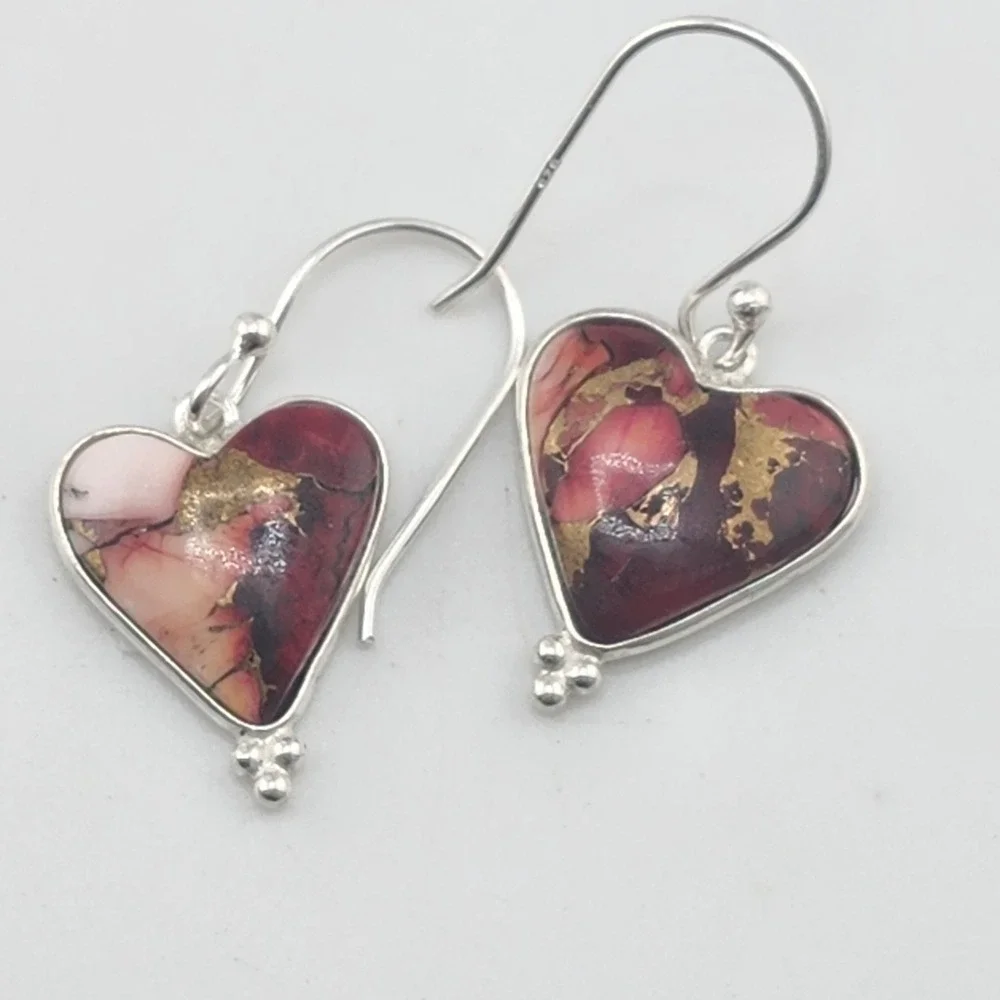 NWOT Sterling‎ Silver 925 Rose Dalhia Heart Earrings